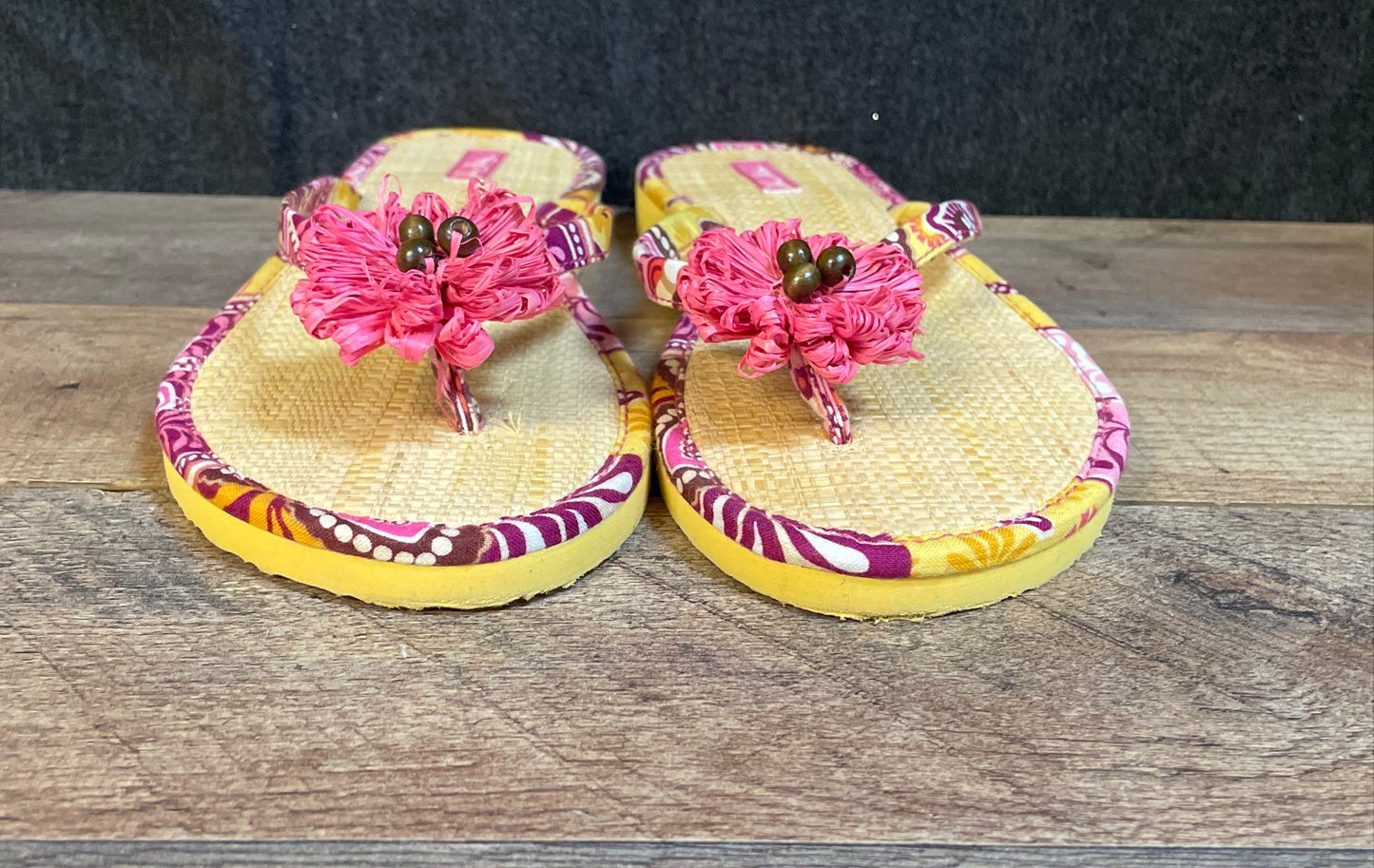 Vera Bradley Paisley Floral Raffia Flower Thong Sandals Flip Flops Size M