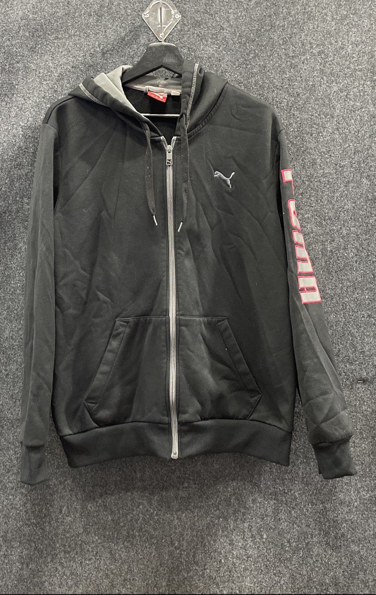 PUMA Women's Black warmCELL Full Zip Hoodie Sleeve Logo Graphic Sz L