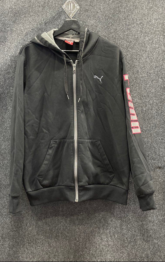 PUMA Women's Black warmCELL Full Zip Hoodie Sleeve Logo Graphic Sz L