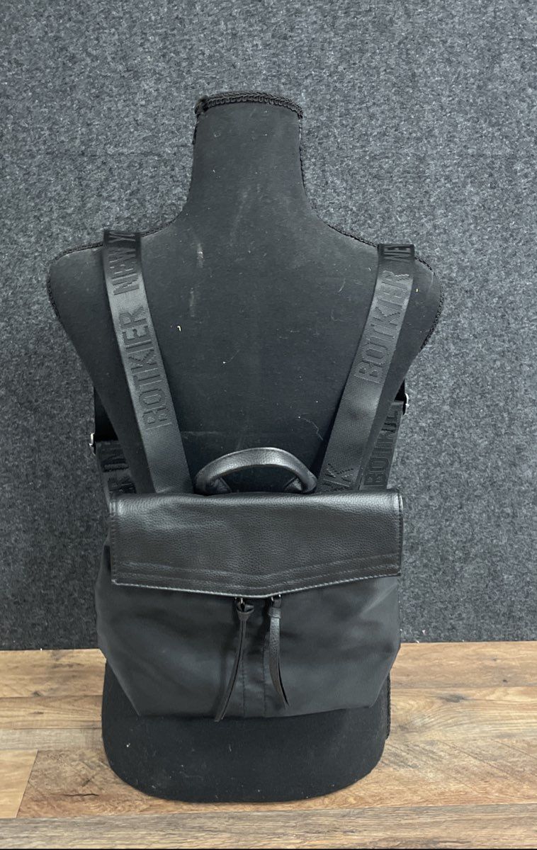 Botkier Women's Black Nylon Pebbled Leather Trim Logo Strap Backpack