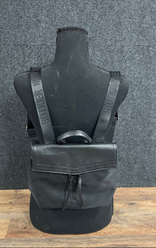 Botkier Women's Black Nylon Pebbled Leather Trim Logo Strap Backpack