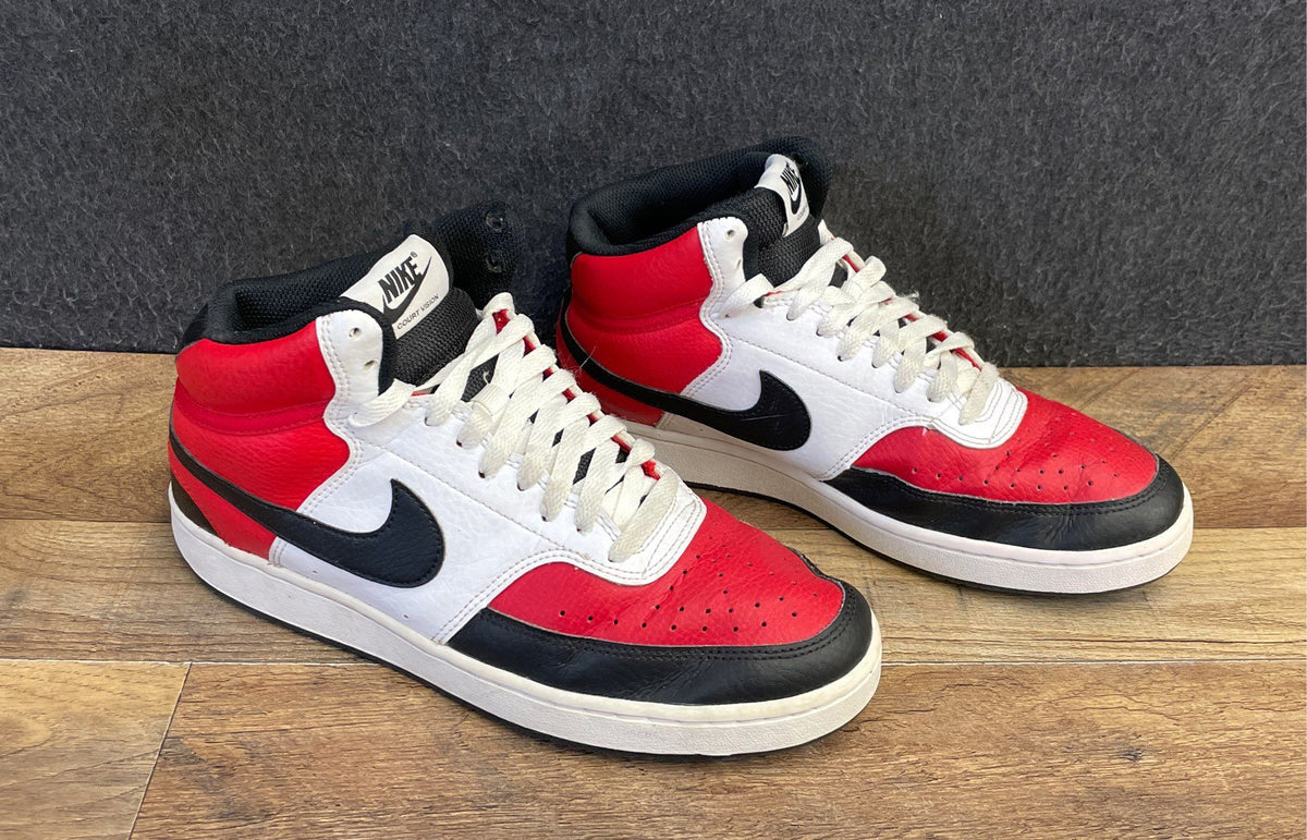 Nike Court Vision Mid White Black University Red Mid-Top Sneakers Size 8.5