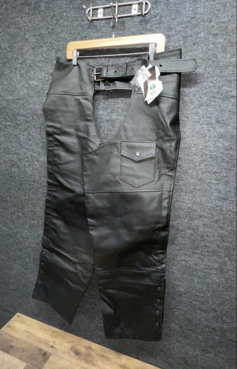 Black Leather Men's Motorcycle Riding Chaps Belted Lace Up YKK NWT Sz 42