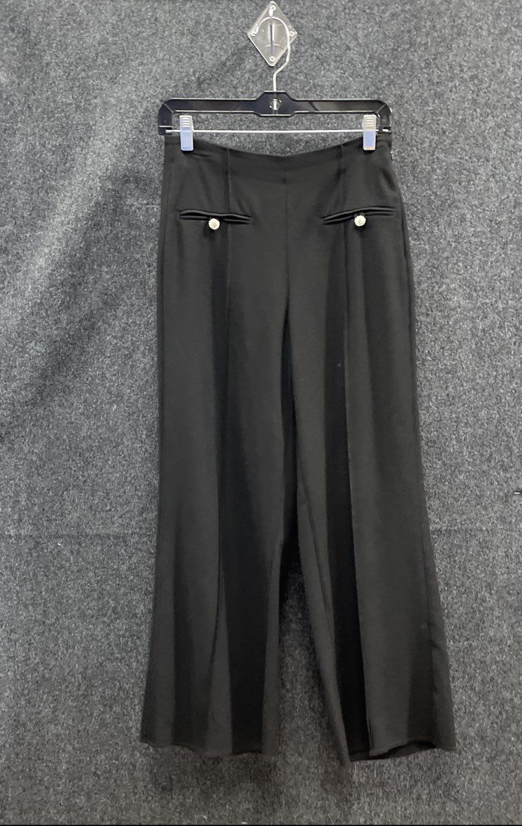 White House Black Market Women's Black Cropped Blazer Wide Leg Pants Suit Sz 2