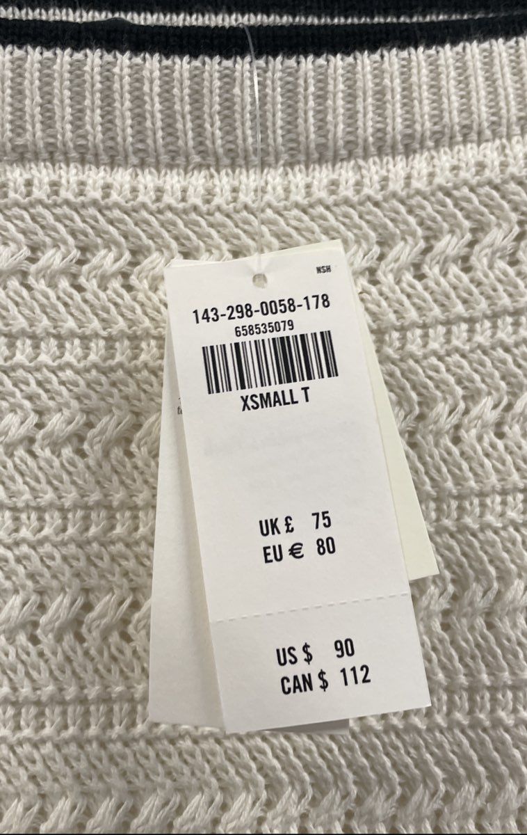 Abercrombie & Fitch Women's Crochet Knit Maxi Dress Cream Navy Stripe NWT XST
