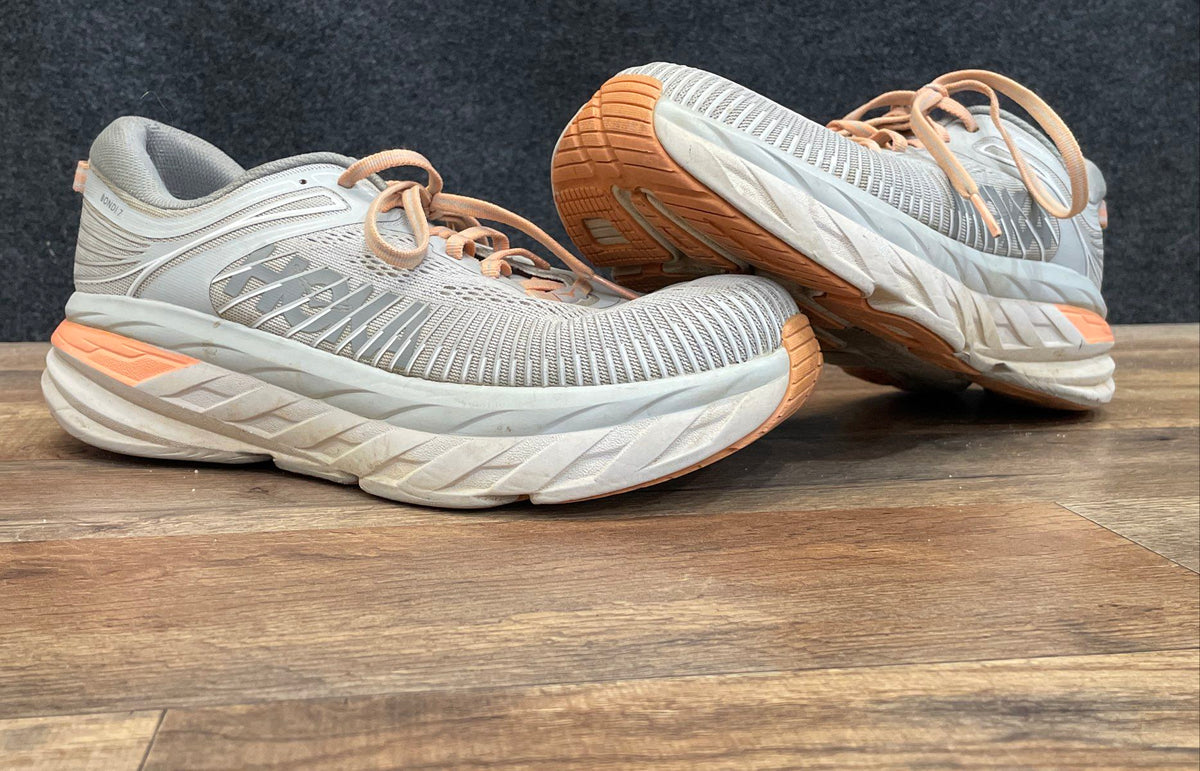 Hoka One One Bondi 7 Grey Orange Men's Road Running Shoes Size 8.5D