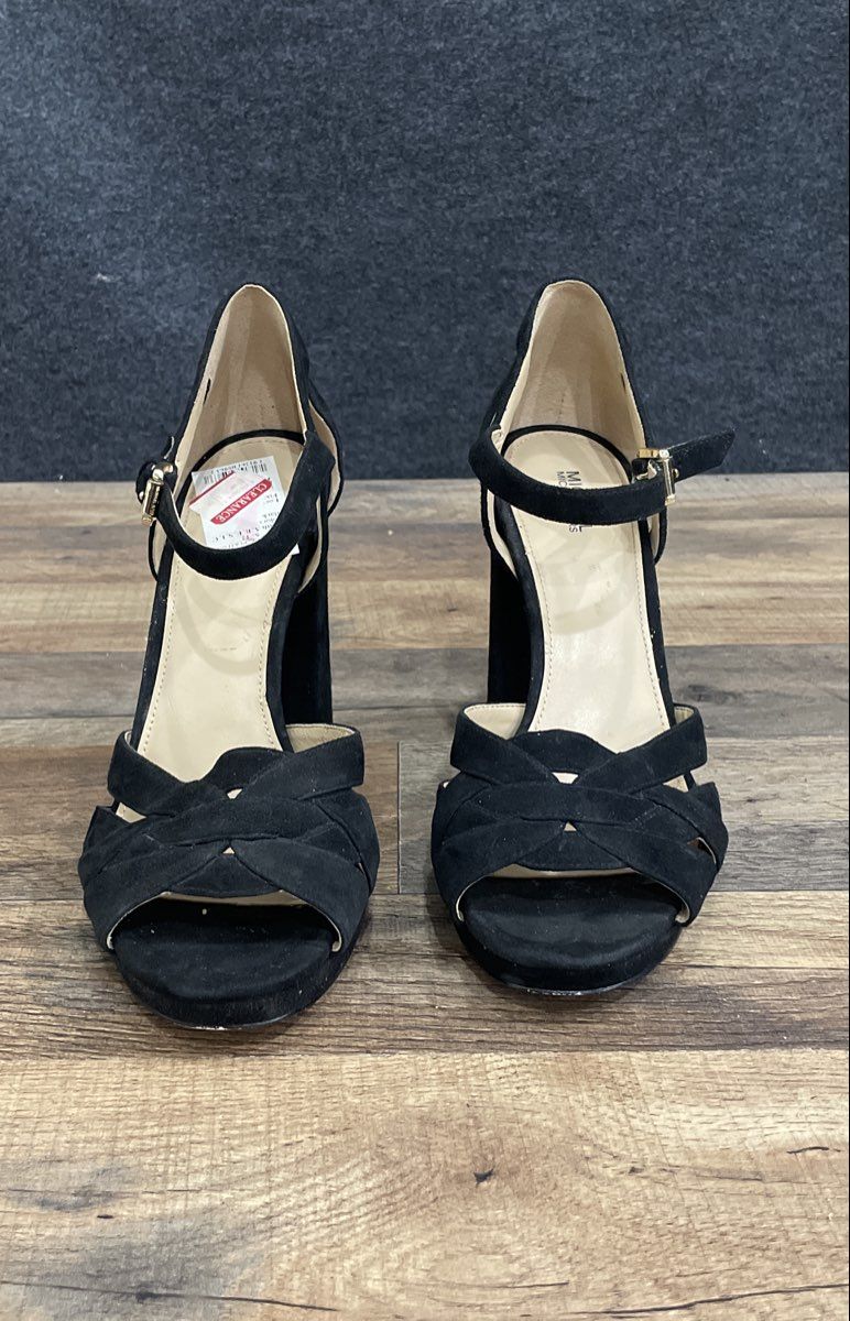 Michael Kors Black Suede Block Heel Platform Ankle Strap Sandals Size 10M