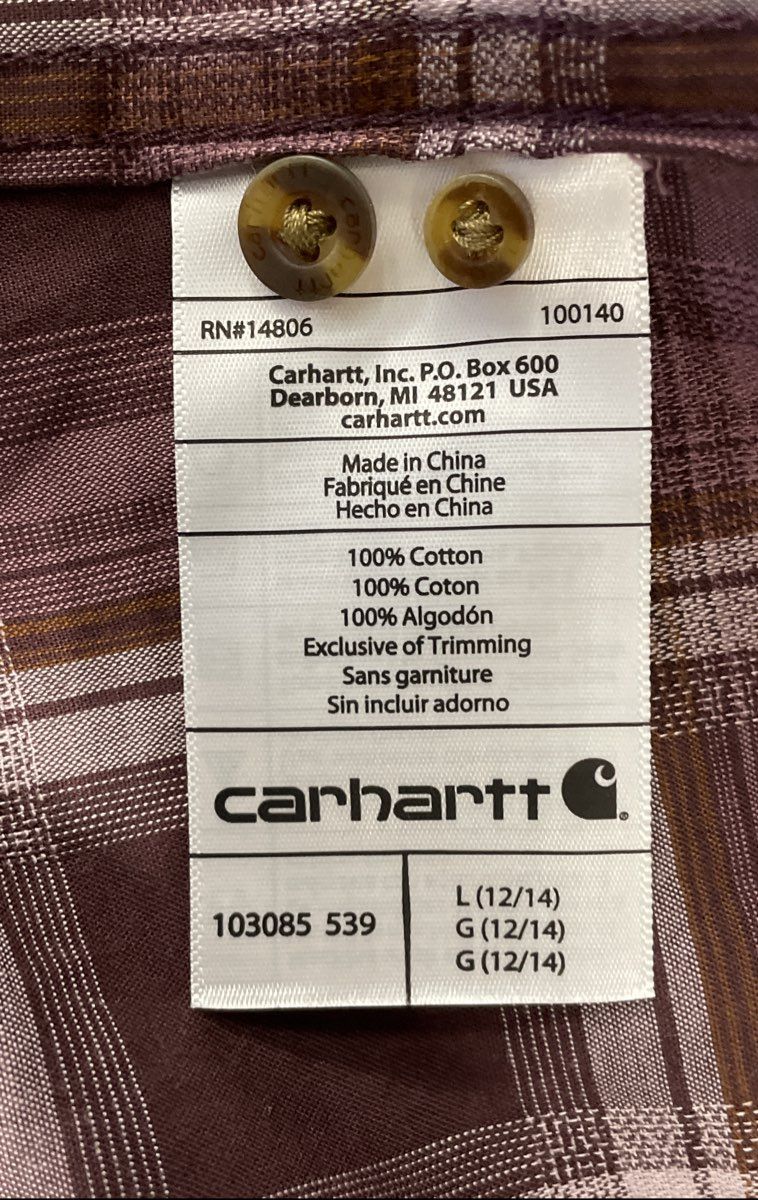 Carhartt Women's Hamilton Plaid Shirt Plum Purple Roll Tab Button Down Sz L