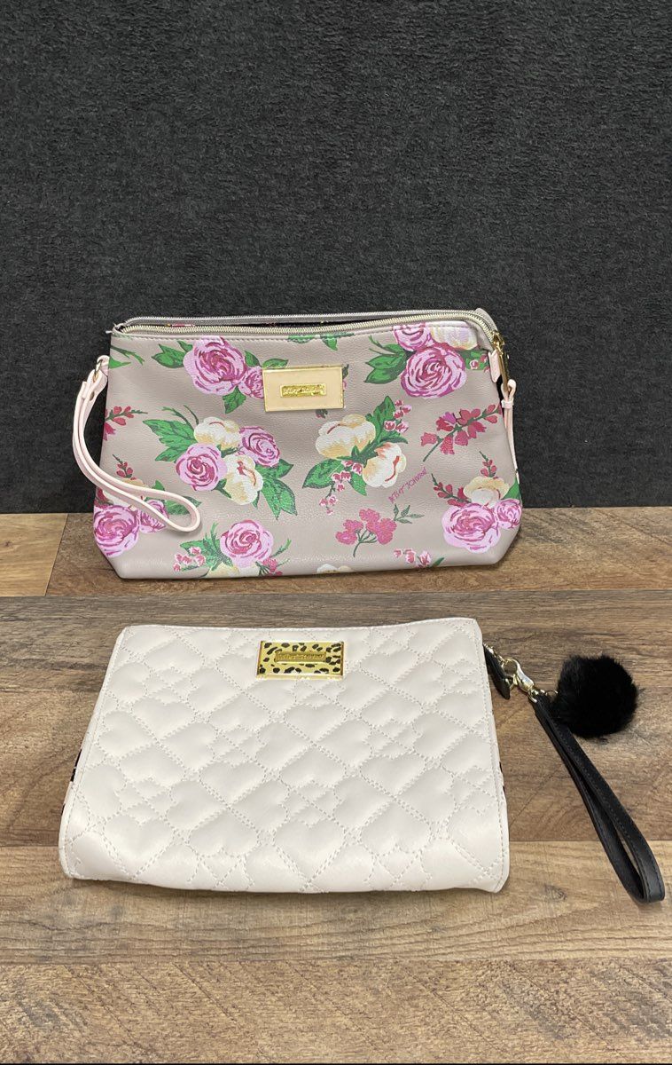 Betsey Johnson Floral & Quilted Heart Wristlet Pouch Purse Lot of 2 Pieces