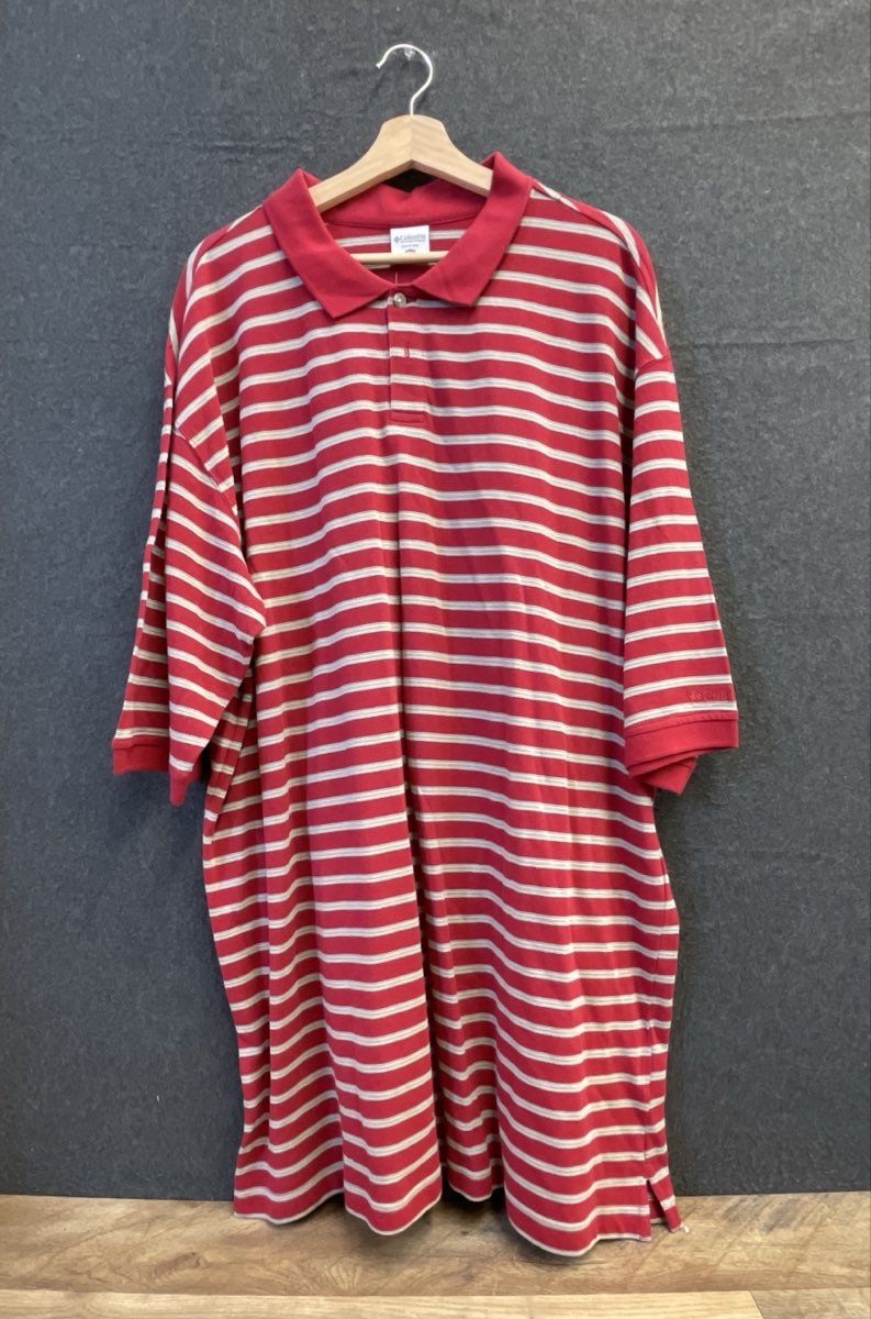 Columbia Men's Red White Striped Short Sleeve Polo Shirt Cotton Sz 2XT