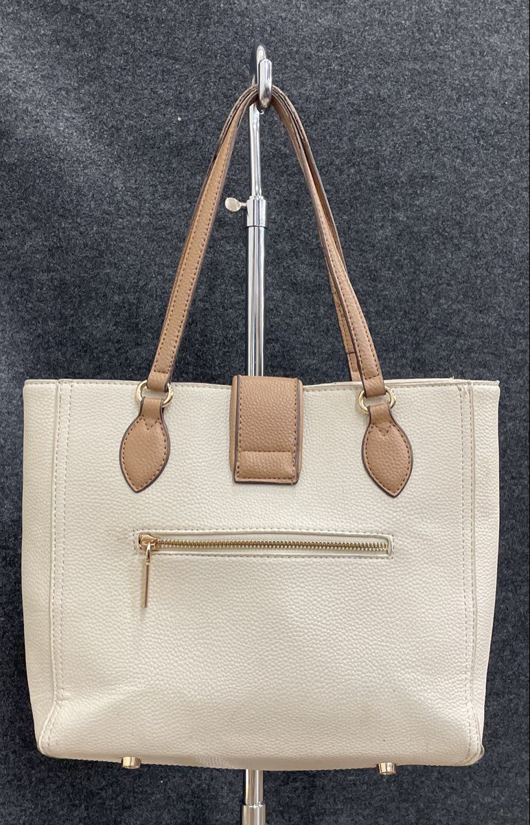 Anne Klein White Pebbled Leather Tote Bag Gold Hardware AK Logo