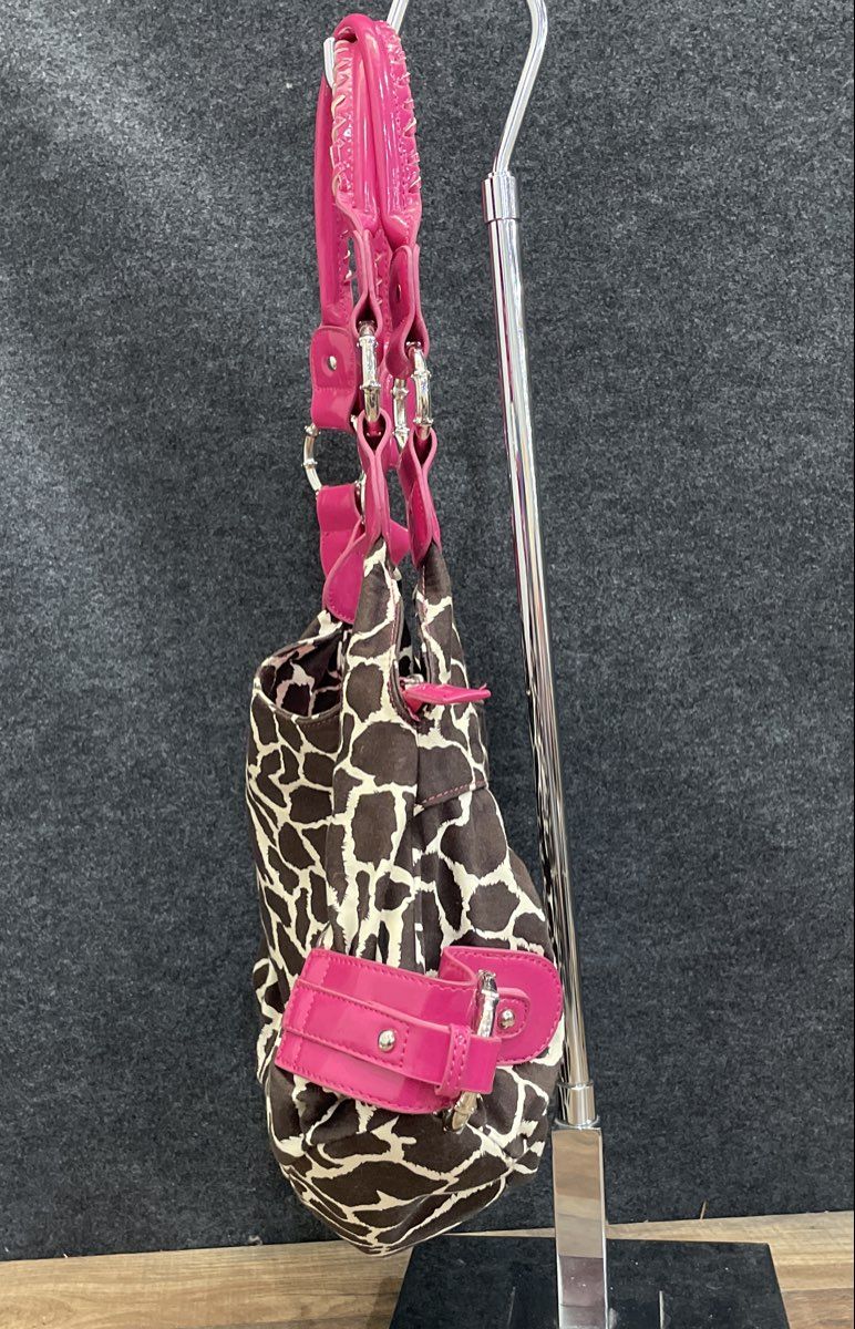 Top It Off Brown Pink Zebra Pattern Fabric Leather Accents Hobo Shoulder Bag