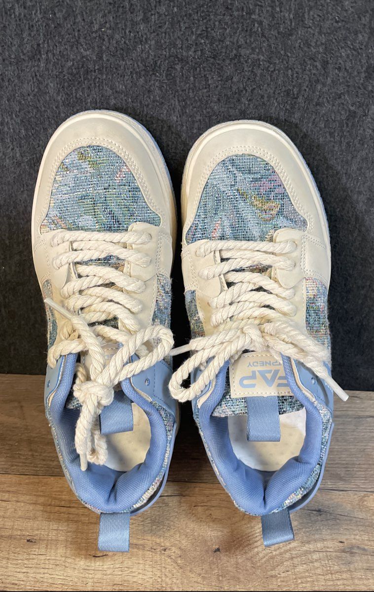 AWPOSRO Oil Painting Tapestry Chunky Rope Lace Skate Shoes Blue Size 41