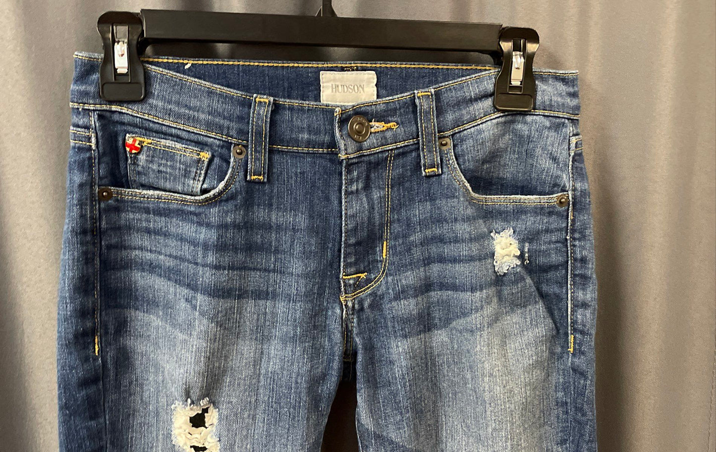 Hudson Women's Blue Krista Super Skinny Crop Distressed Ripped Jeans Sz 25