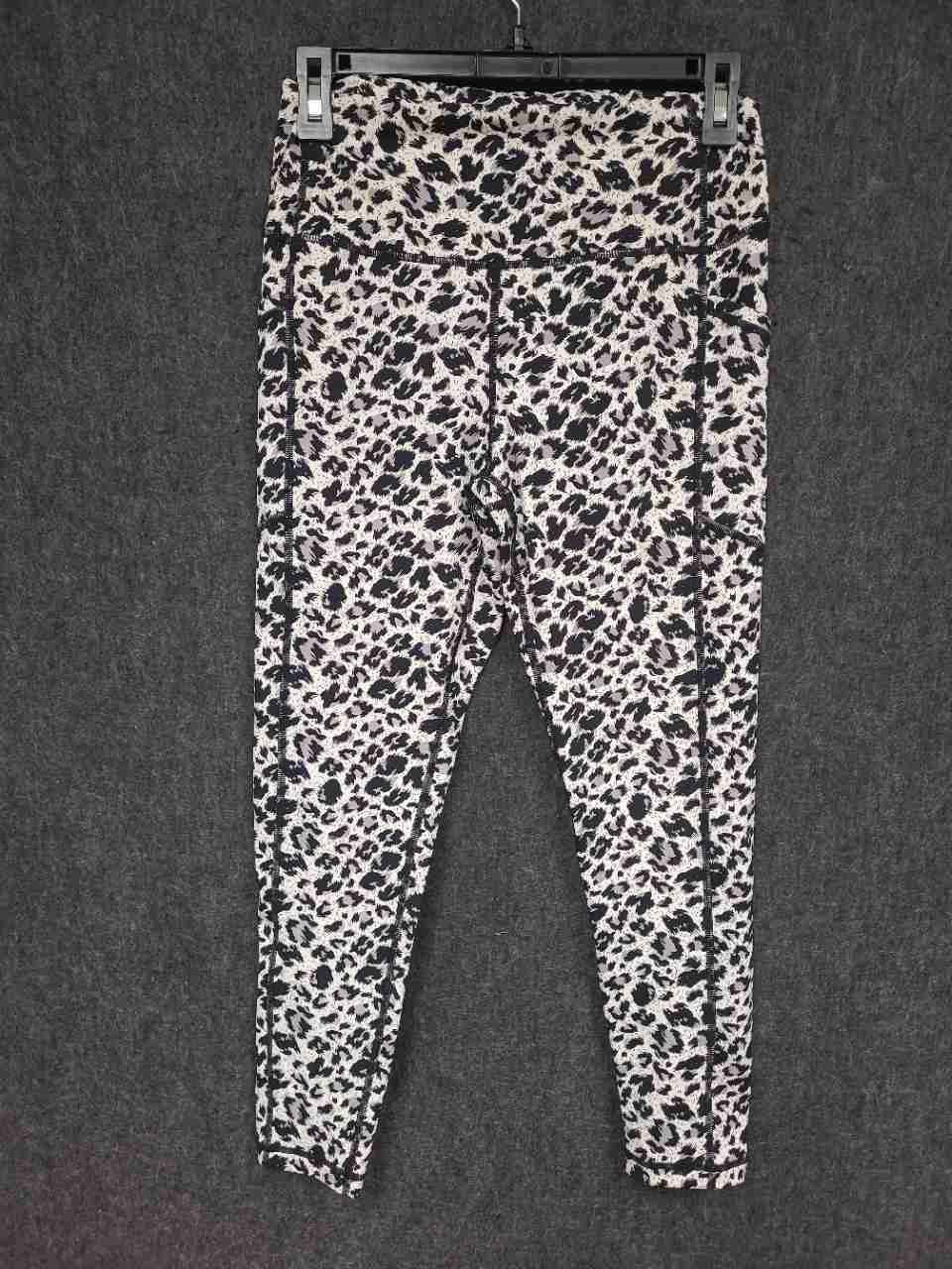 Zyia Active Women's Leopard Print High Rise Leggings with Side Pockets Sz 8-10