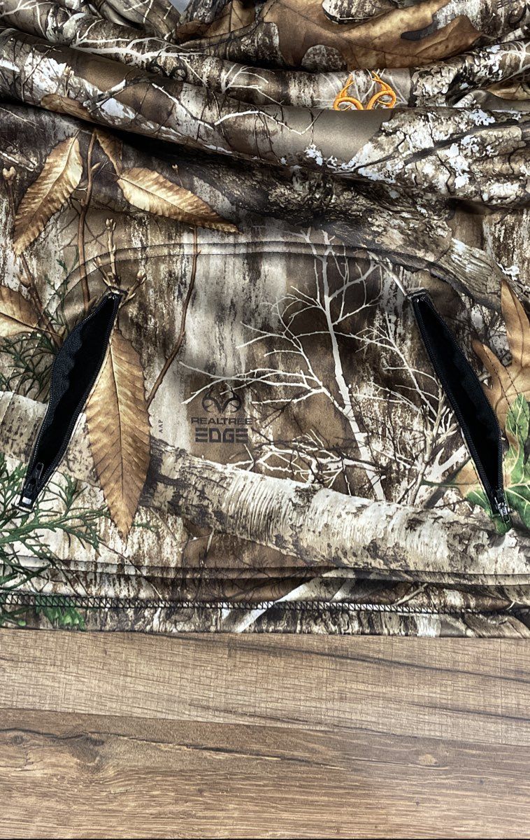 Realtree Men's Edge Camo Pullover Hoodie Zippered Pockets Neck Gaiter Sz XXL
