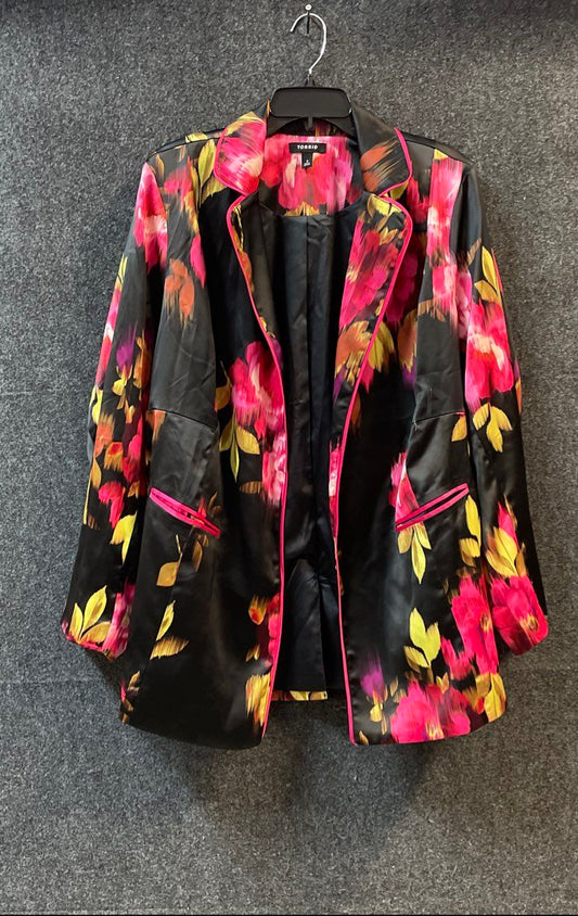 Torrid Women's Black Pink Floral Satin Open Front Blazer Jacket Plus Size 3