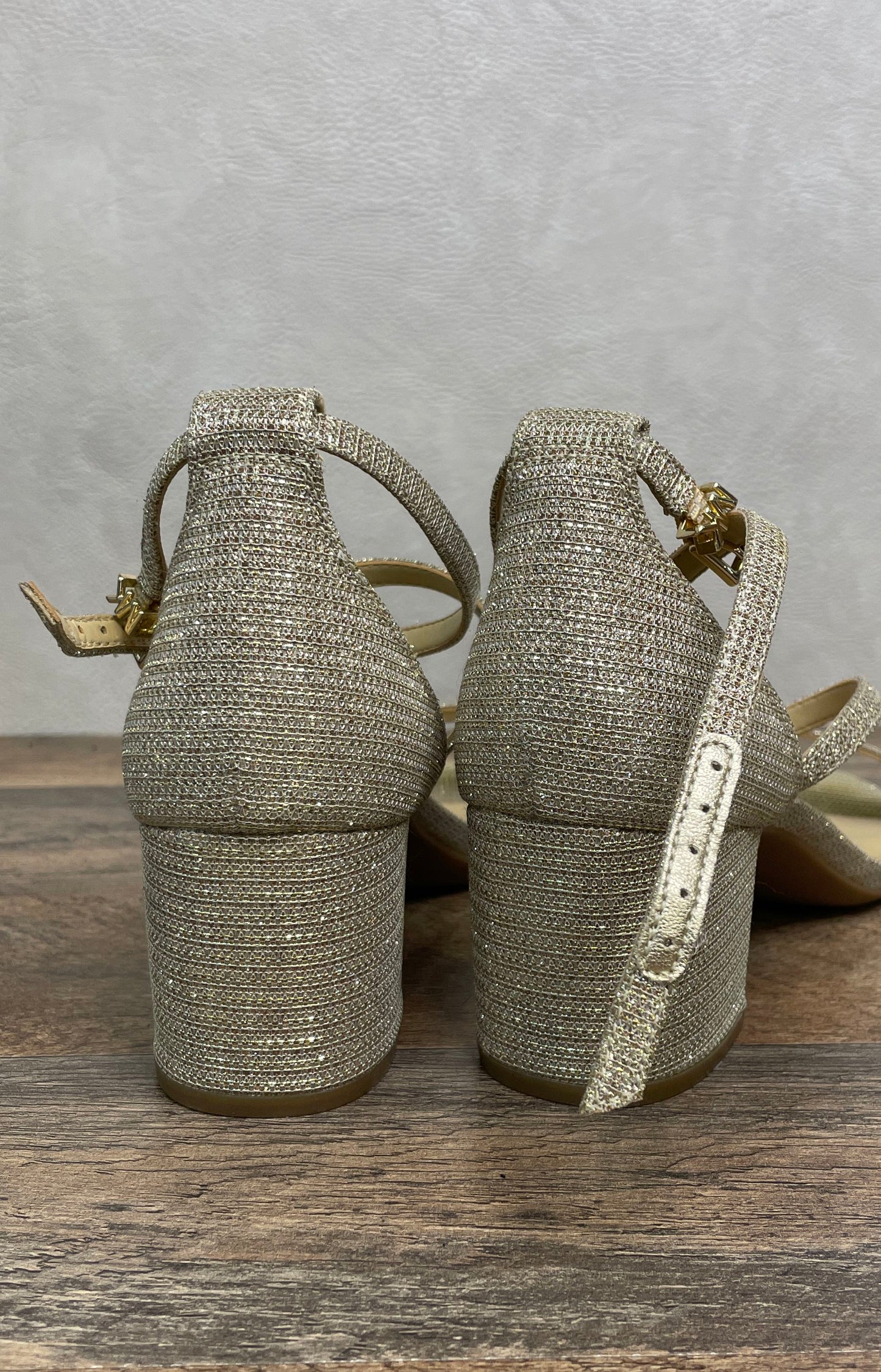 Michael Kors Pale Gold Shimmer Block Heel Ankle Strap Sandals Women's Size 8M