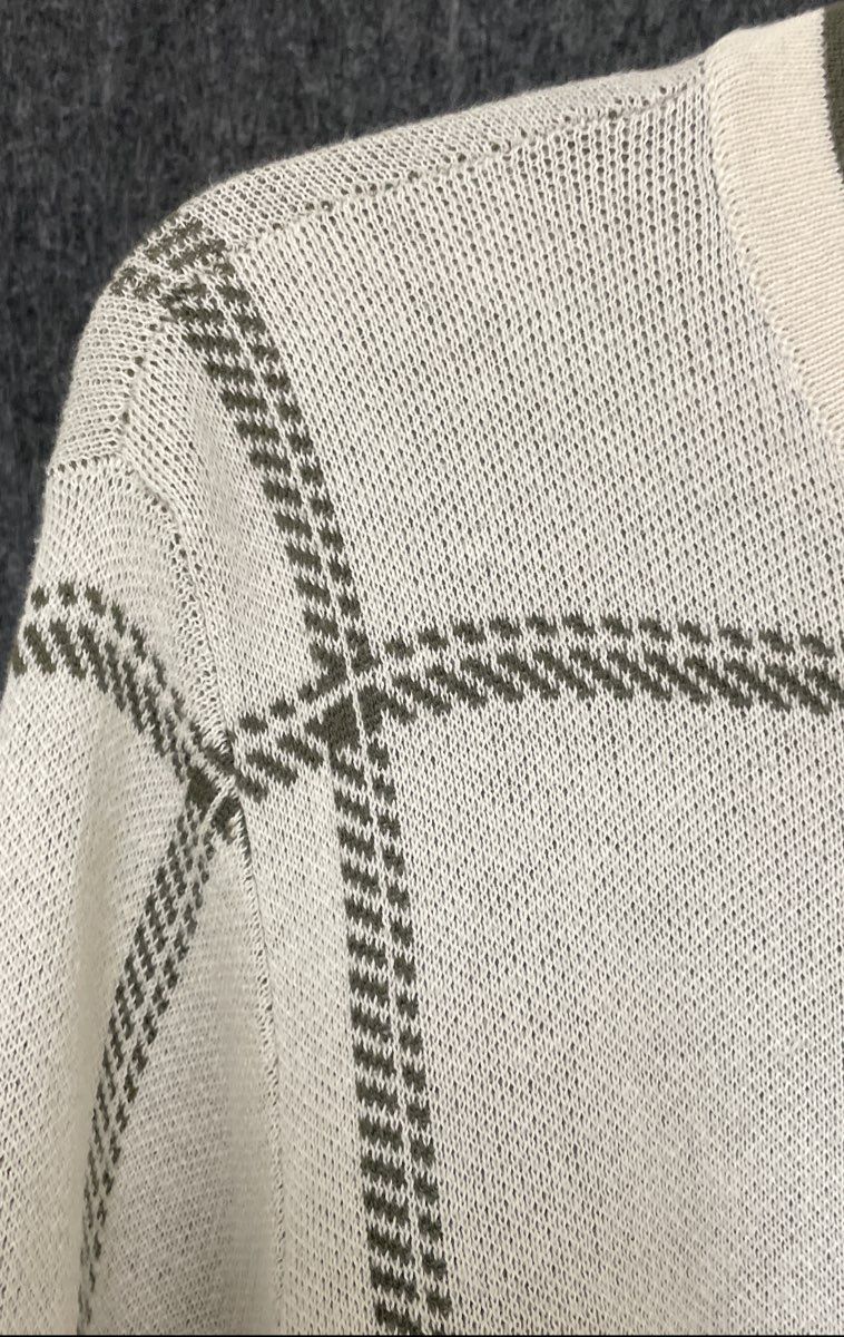 Ann Taylor Women's Cream Dark Green Windowpane Plaid Button Cardigan Sz XL