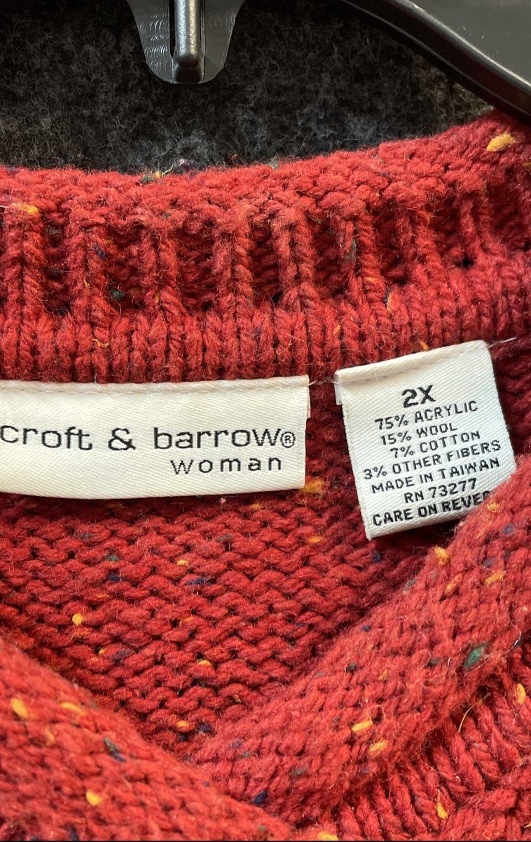 Croft & Barrow Women's Red Gray Fair Isle Snowflake Donegal Sweater 2X