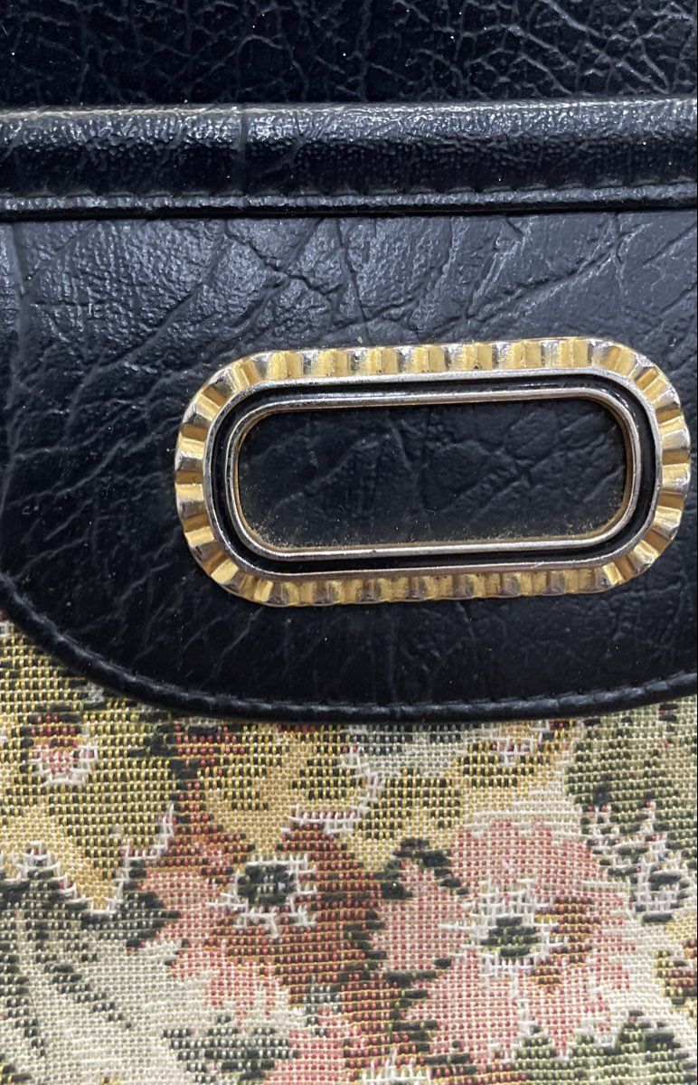 Vintage Ambassador Black Floral Tapestry Satchel Handbag Gold Hardware