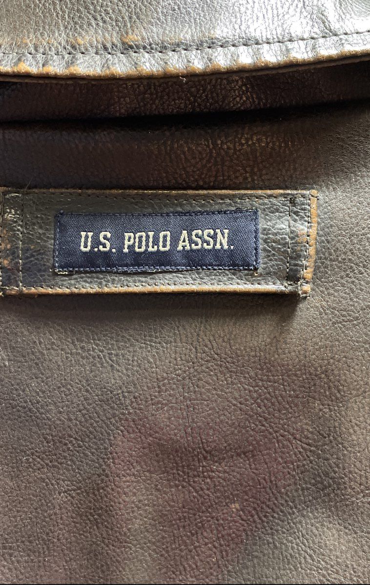 U.S. Polo Assn Men's Brown Leather Jacket Full Zip Collared Sz XXL