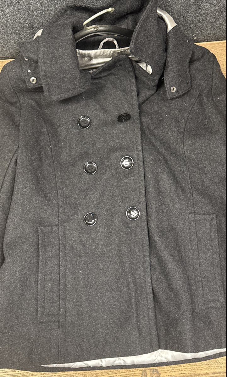 Calvin Klein Women's Charcoal Grey Double Breasted Hooded Peacoat Size 10