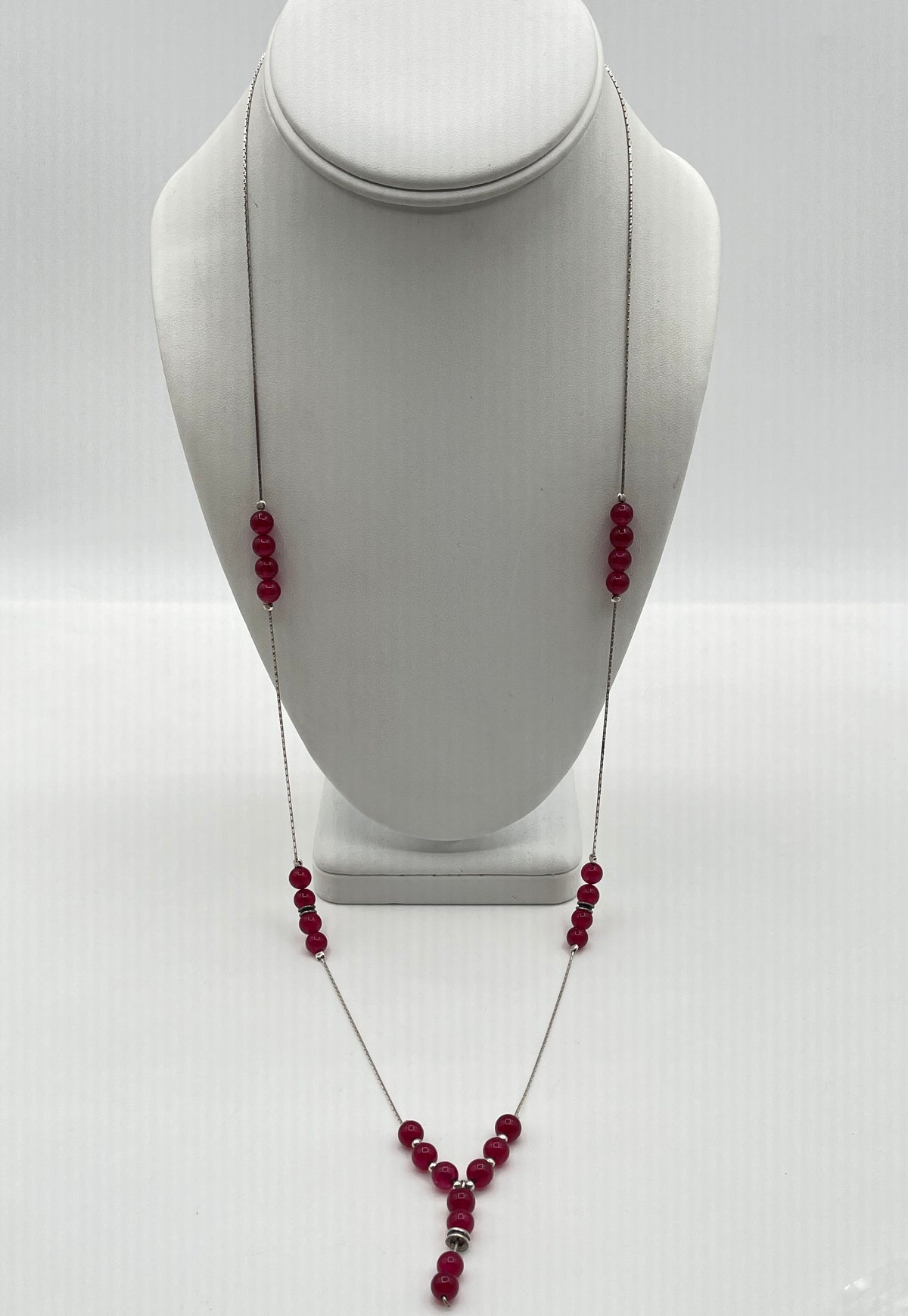 Didae 925 Sterling Silver Magenta Stone Bead Y-Necklace 14.8g