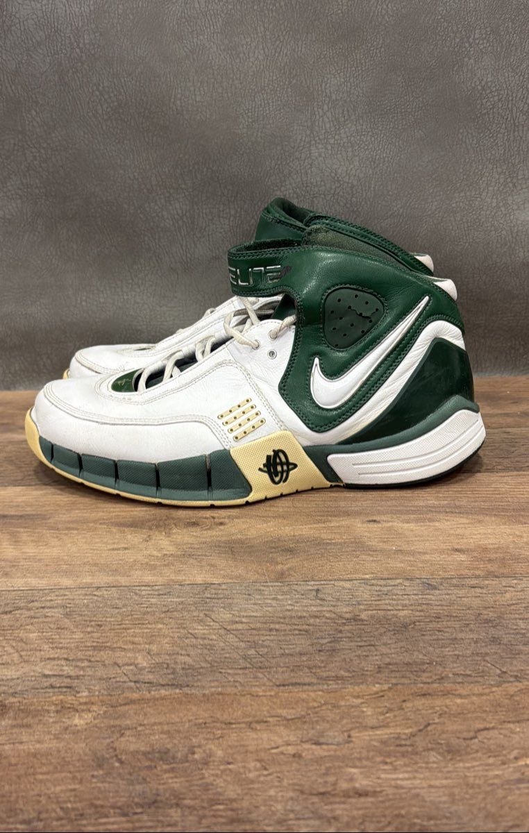 Vintage 2006 Nike Huarache Elite TB White Pine Green Basketball Shoes Size 10
