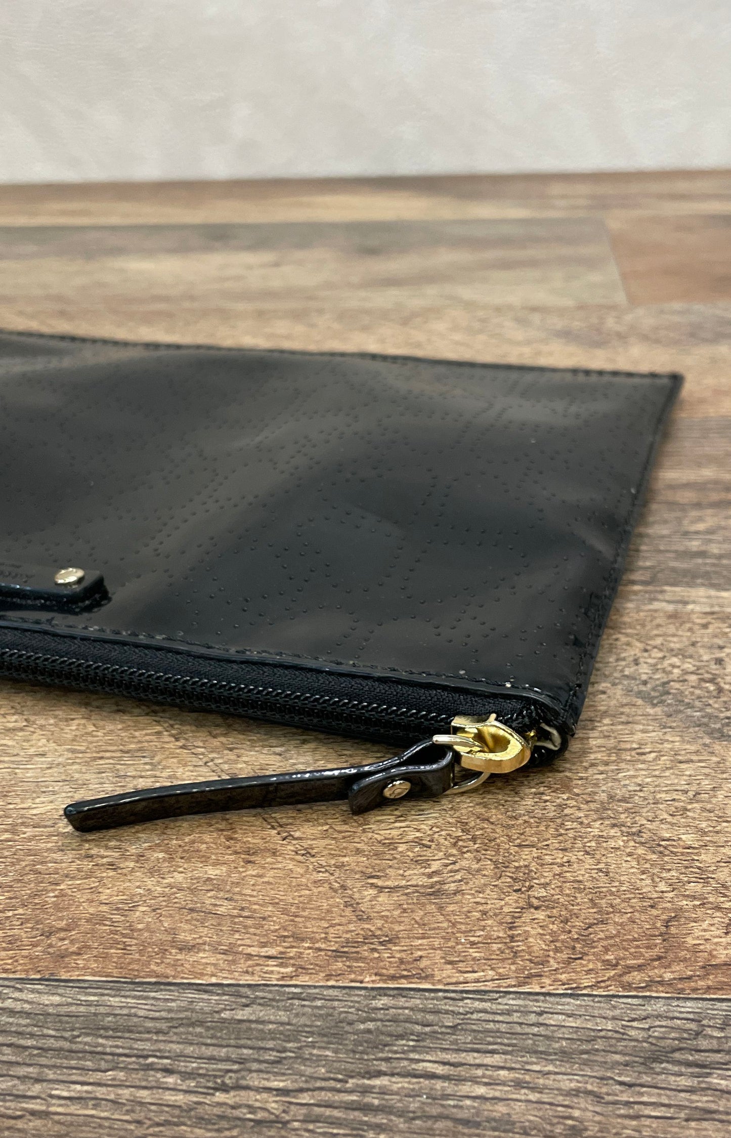 Kate Spade Black Perforated Patent Leather Flat Zip Pouch Clutch Bag