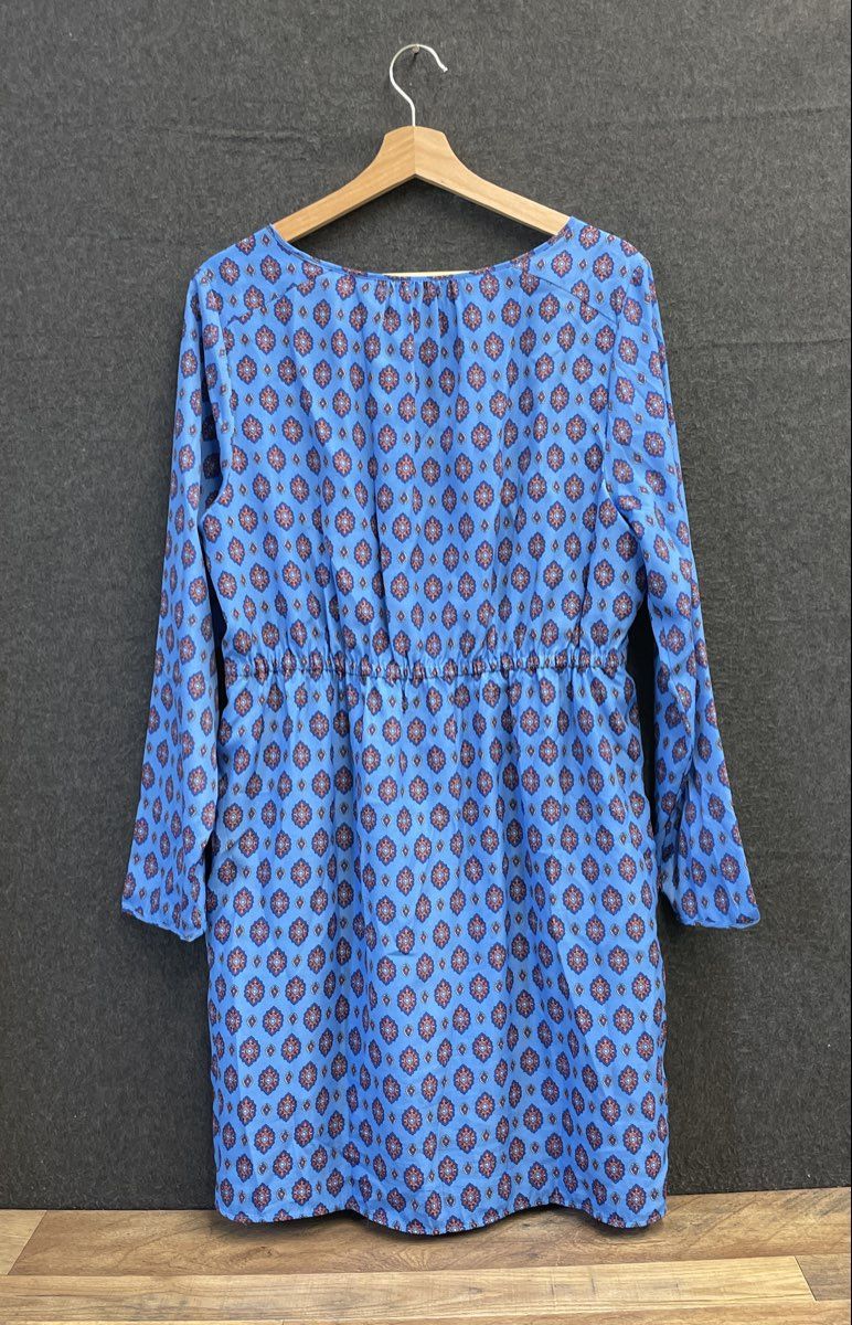 J. Crew Women's Blue Medallion Print Long Sleeve Faux Wrap Lined Dress Size 14