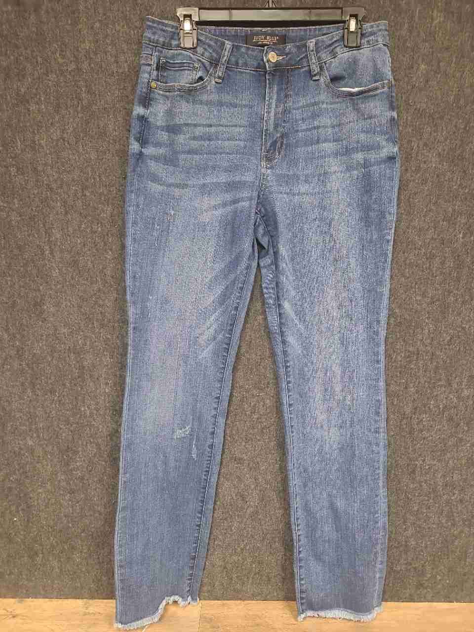 Judy Blue Women's Boyfriend Fit Jeans Blue Distressed Raw Hem Size 11/30