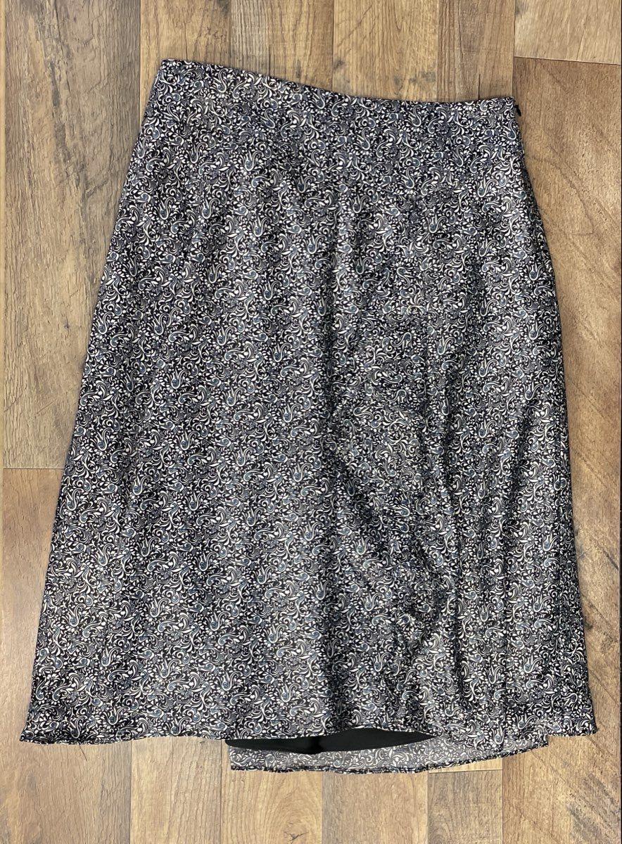 Ann Taylor Women's Paisley Satin Ruffled A-Line Skirt Blue Black Sz 4
