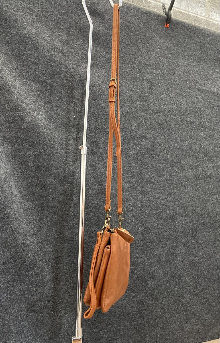 Oak & Tan Brown Leather Triple Gusset Crossbody Bag Wristlet Purse Small