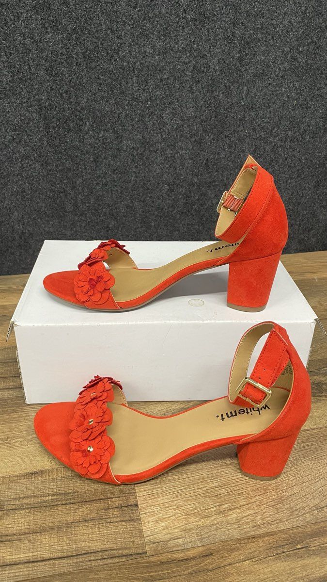 White Mountain Red Floral Ankle Strap Block Heel Sandals Women's Size 8.5