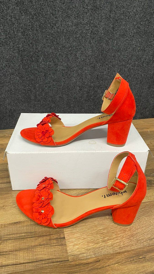 White Mountain Red Floral Ankle Strap Block Heel Sandals Women's Size 8.5