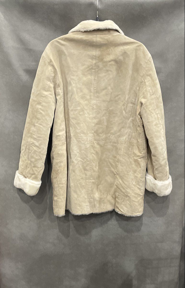 Vintage 90s London Fog Women's Leather Jacket Cream Faux Fur Lined Sz L
