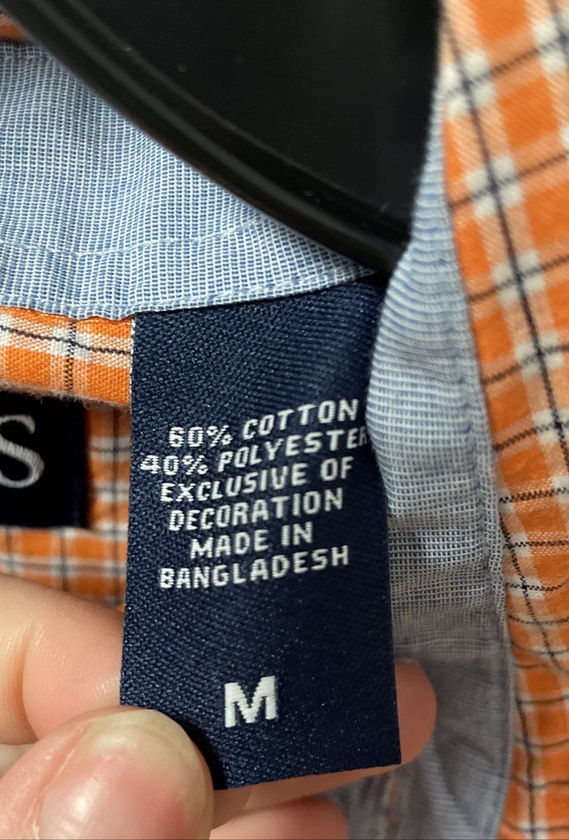 Chaps Men's Orange Plaid Short Sleeve Button Up Shirt Easy Care Sz M