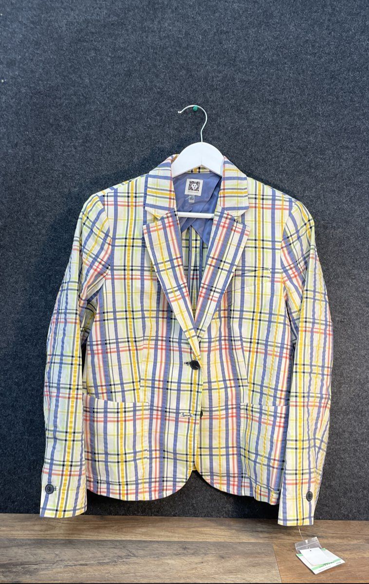 Anne Klein Women's Atlantic Blue Combo Plaid Blazer NWT Sz 8