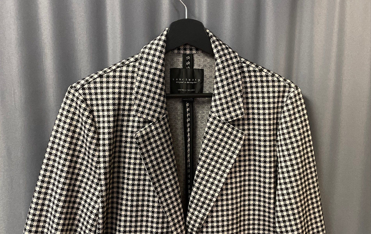 Sanctuary Women's Black White Houndstooth One Button Blazer Patch Pockets Sz S