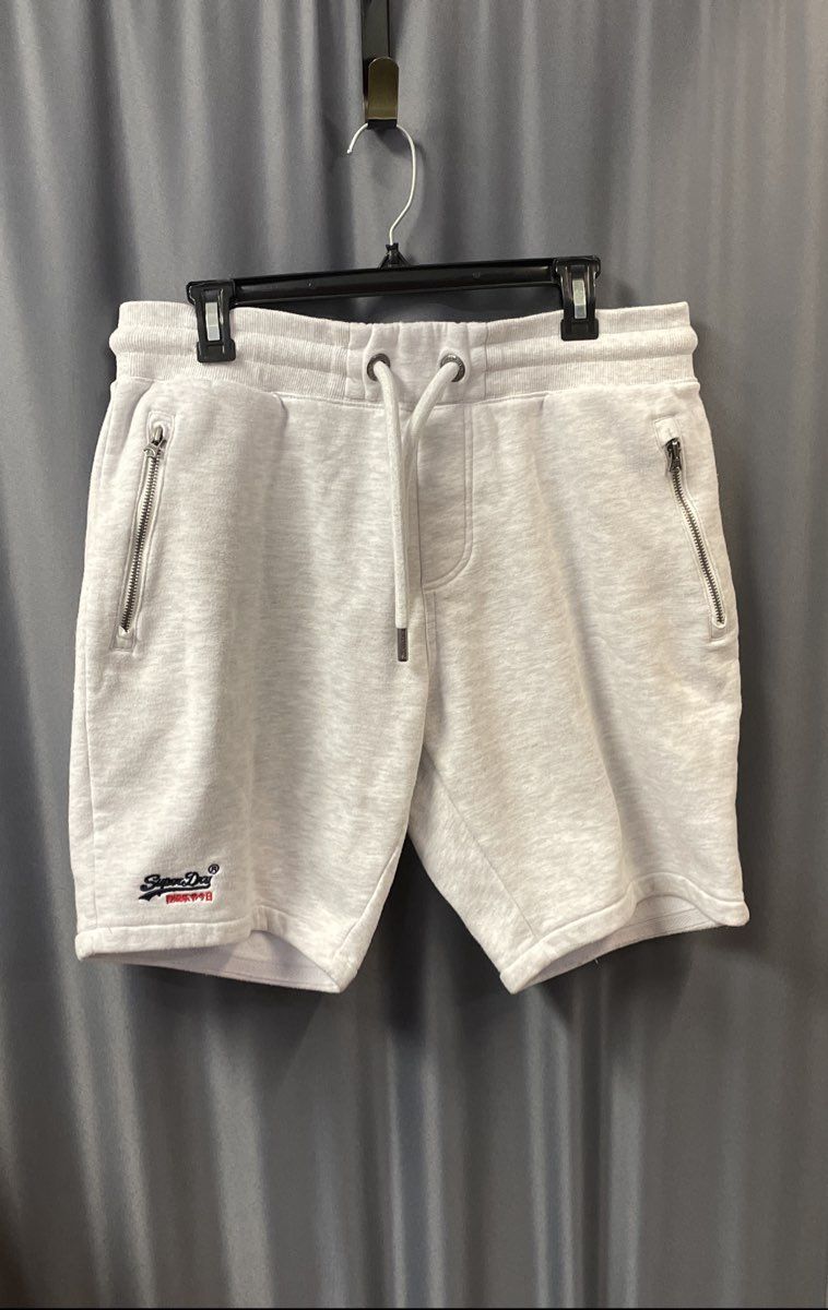Superdry Men's Gray Marl Sweat Shorts Drawstring Zipper Pockets Size XL