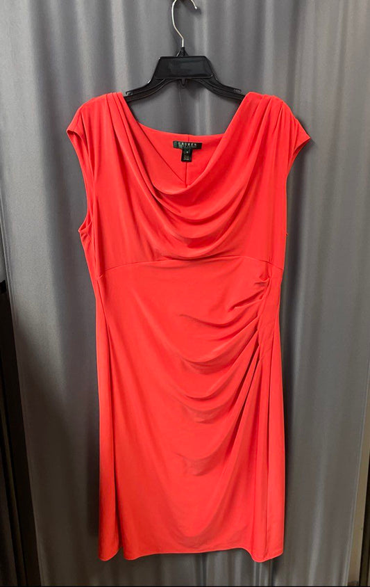 Lauren Ralph Lauren Women's Coral Cowl Neck Side Ruched Jersey Dress Size 16