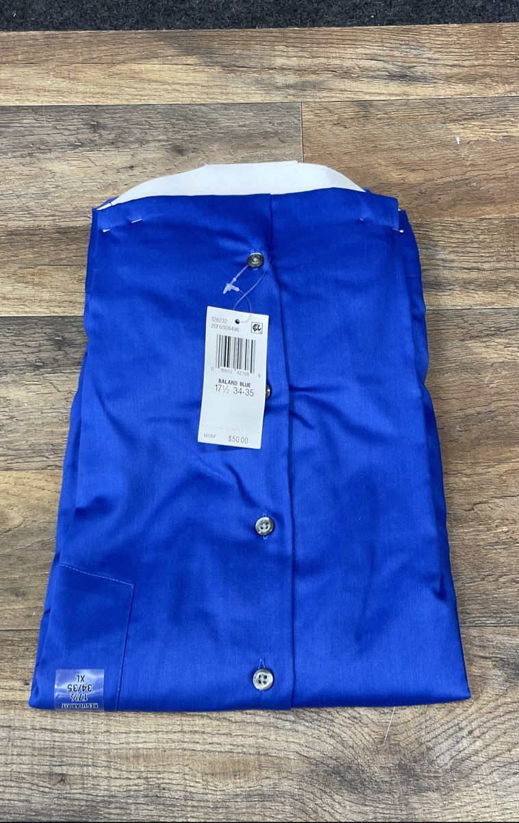 Van Heusen Men's Balard Blue Stretch Lux Sateen Dress Shirt XL 17.5 34/35 NWT