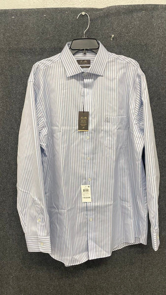 Tasso Elba Men's Light Blue Striped Non-Iron Dress Shirt Sz 17 36/37 NWT