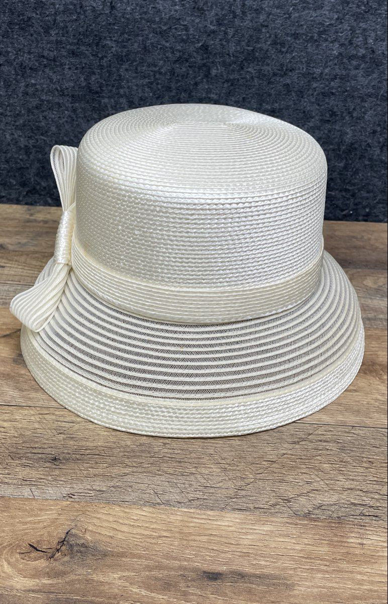 Liz Claiborne Women's Ivory Straw Church Dress Hat Vintage 90s Bow