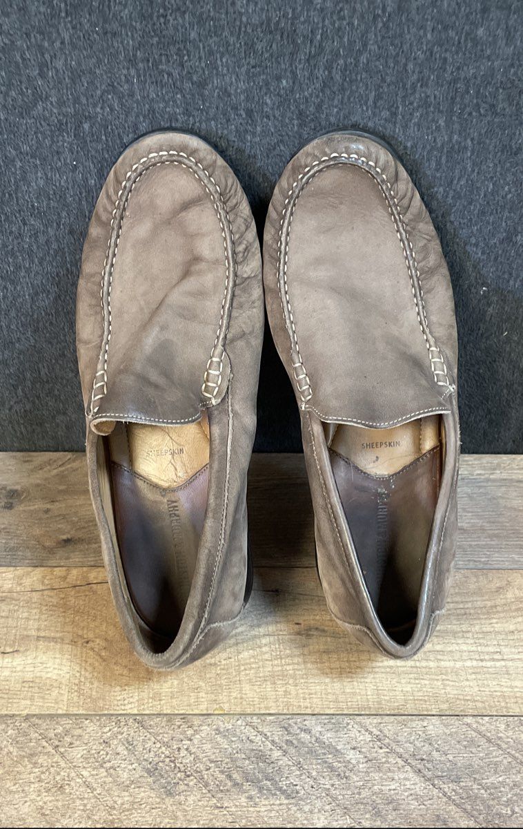 Johnston & Murphy Chocolate Brown Sheepskin Moc Toe Loafers Men's Size 10.5