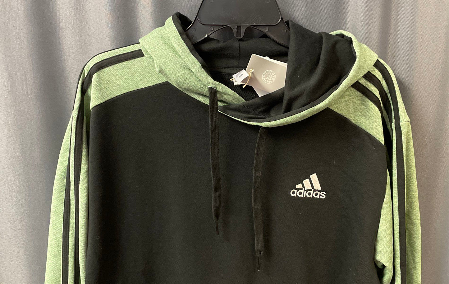 Adidas Men's Black Green Oxide Melange 3-Stripes Pullover Hoodie Sz L NWT