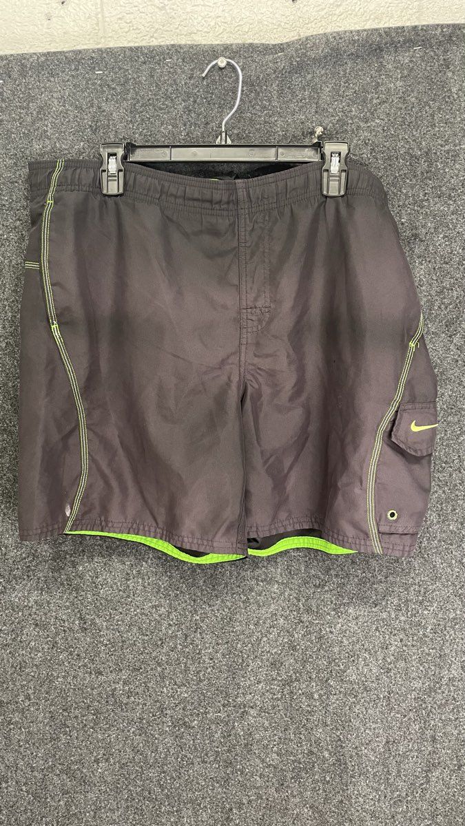Nike Men's Gray Neon Cargo Swim Trunks Board Shorts Mesh Lined Sz L