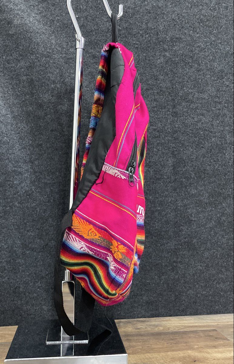 Bahamas Multi-Color Pink Woven Fabric Souvenir Backpack Geometric Pattern