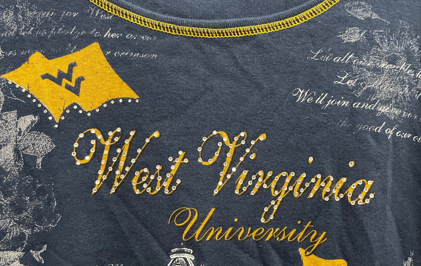 P. Michael Women's Blue West Virginia University WVU Rhinestone Shirt Size L